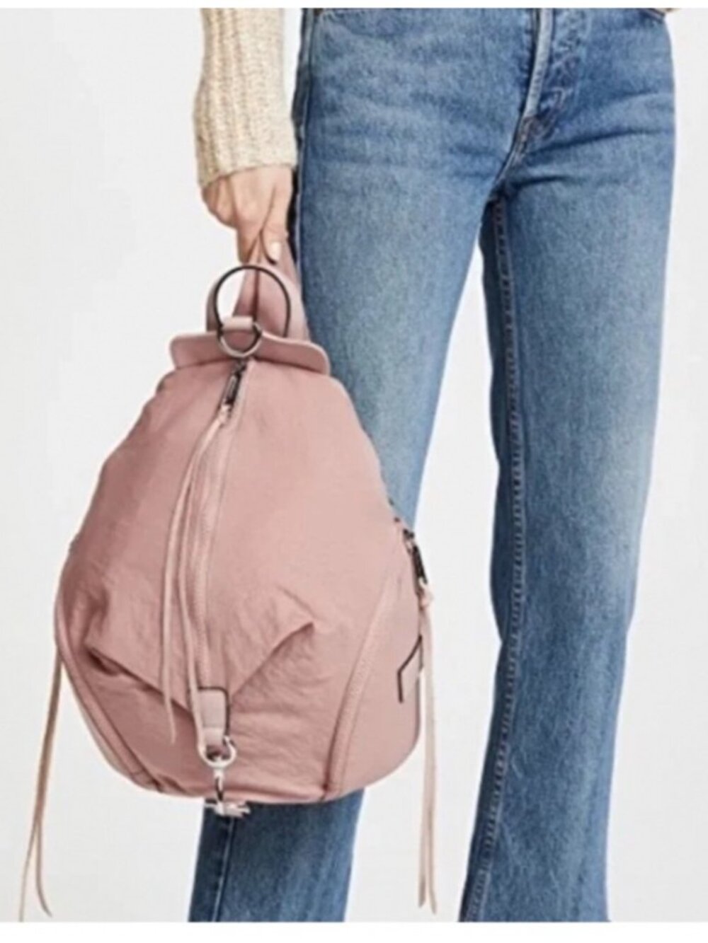 Rebecca Minkoff Pebbled Leather Convertible Backpack In Blush Pink Silver Hardwa